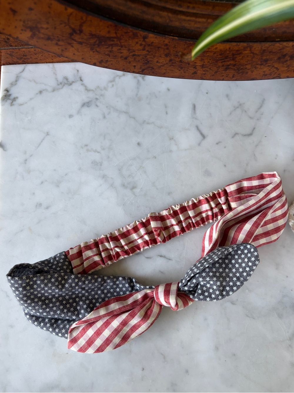 Old Navy Headband Patriotic Red & Navy Star Gingham Knotted